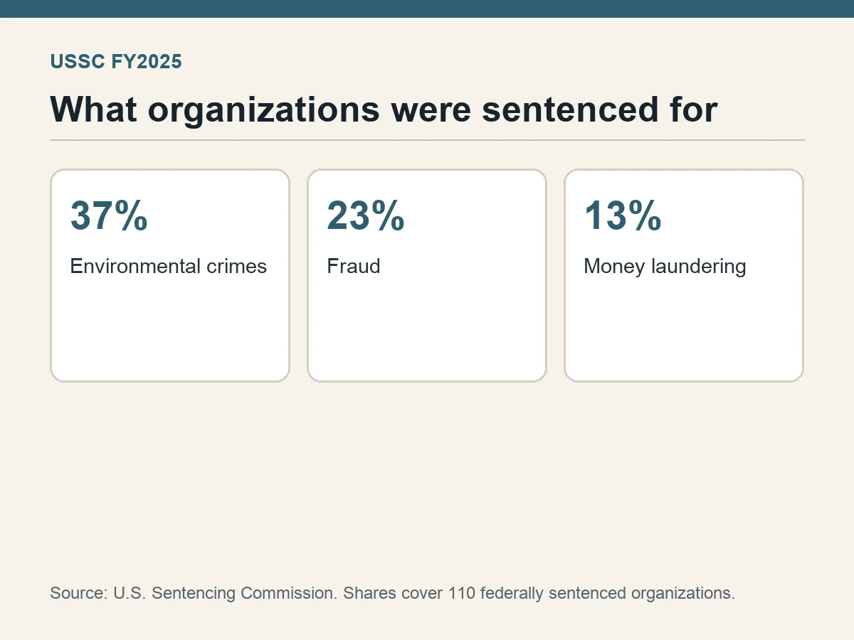 Graphic shows environmental crimes at 37%, fraud at 23% and money laundering at 13%.