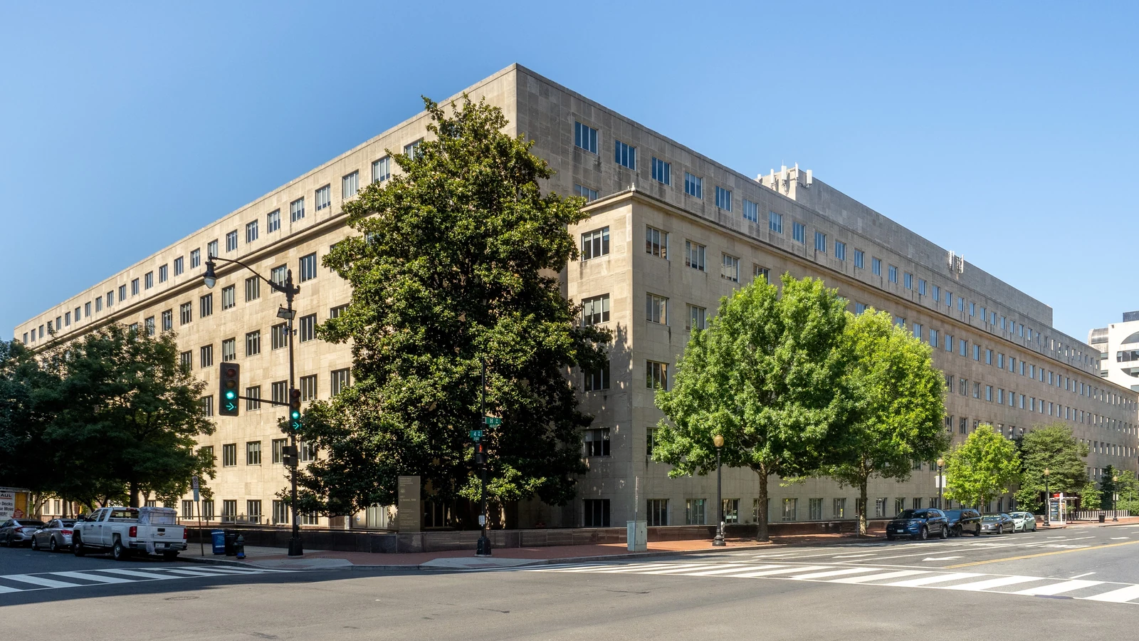 The U.S. Government Accountability Office building stands beneath a blue sky in Washington, D.C.