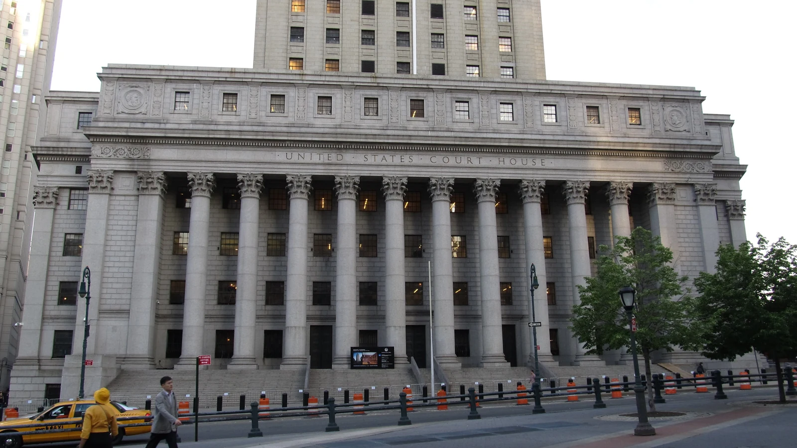 The Thurgood Marshall U.S. Courthouse rises above Foley Square in lower Manhattan.
