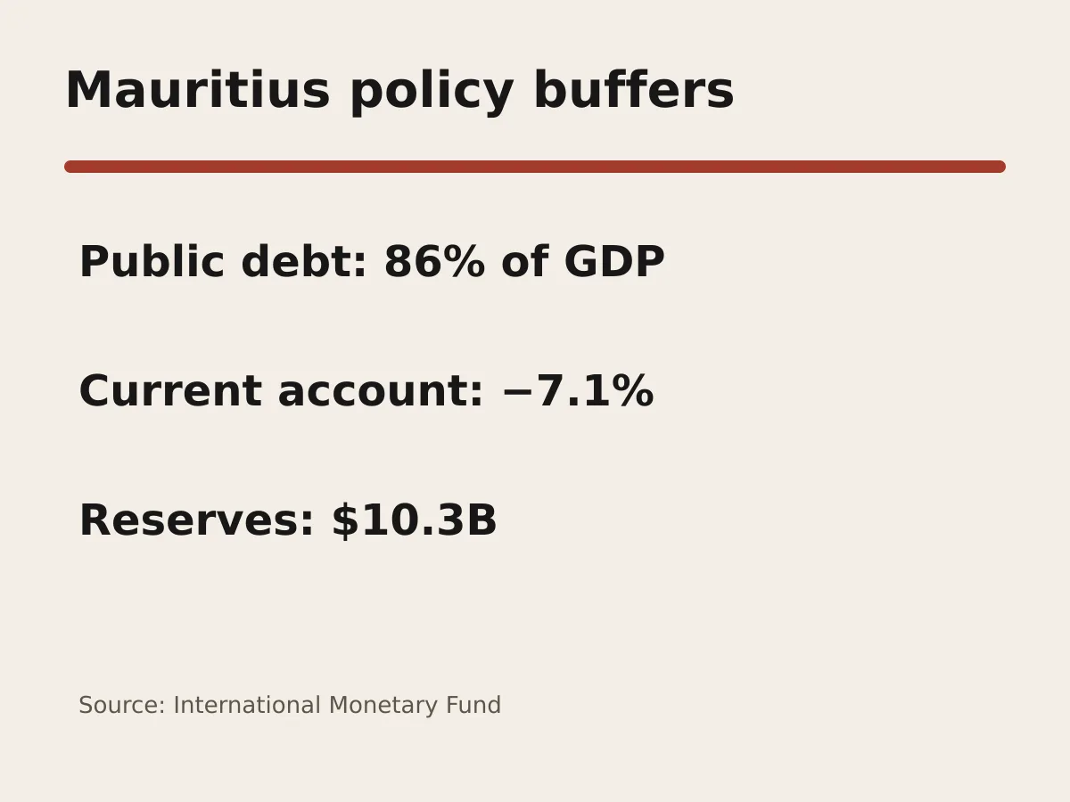 Graphic shows debt at 86 percent of GDP, current-account deficit at 7.1 percent and reserves at 10.3 billion dollars.