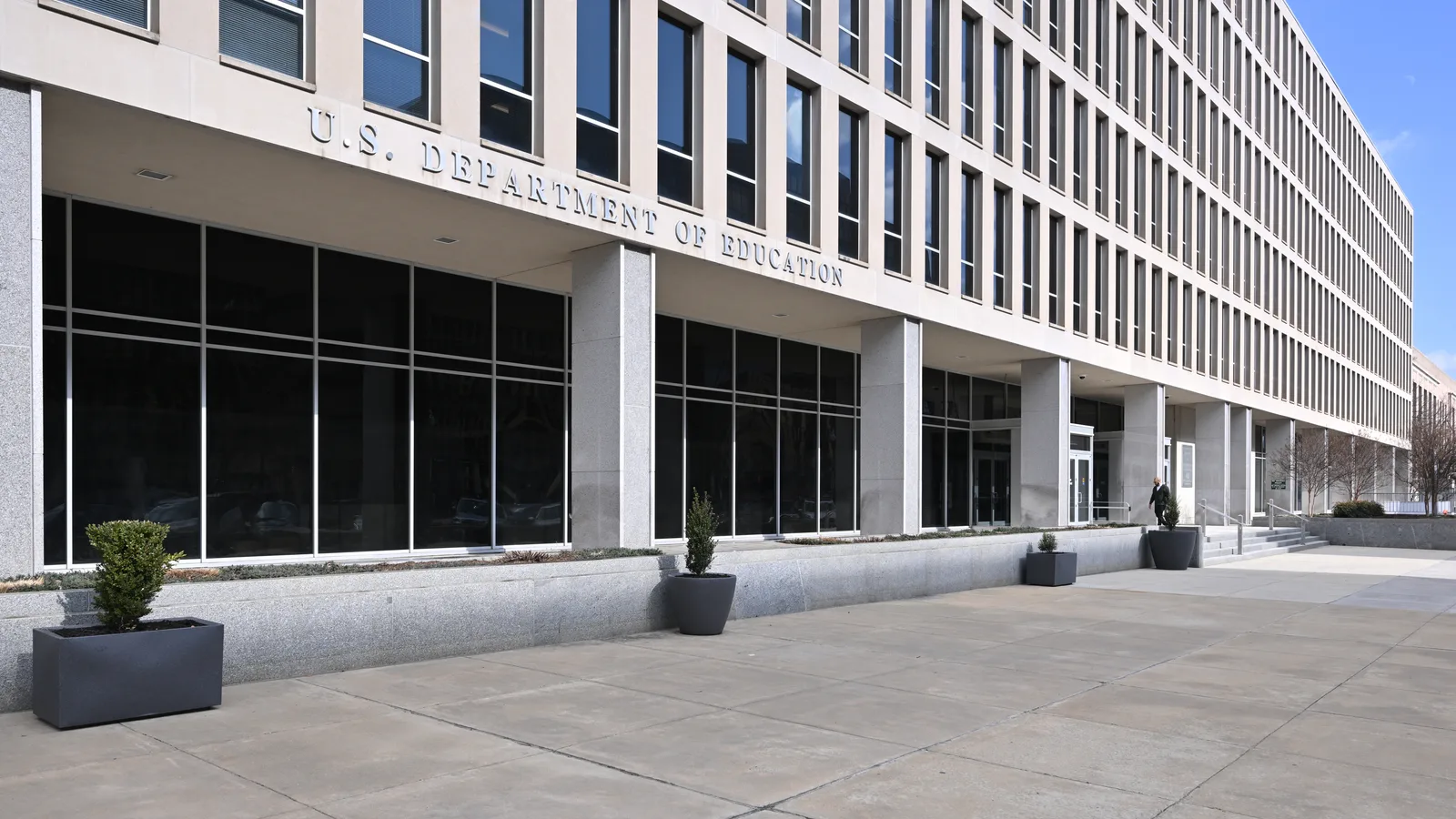 Entrance to the Department of Education headquarters building in Washington.
