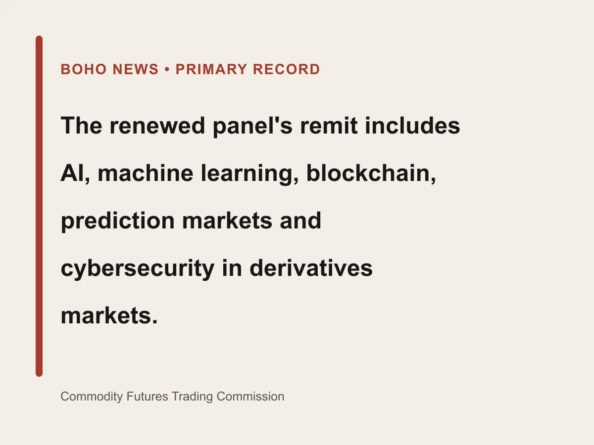 Graphic lists five technology areas in the CFTC advisory committee remit.