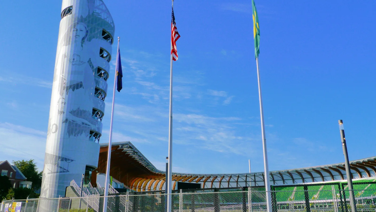 Modern Hayward Field track-and-field stadium on the University of Oregon campus.