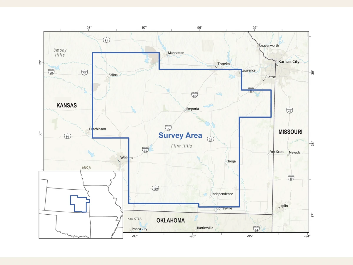 USGS map outlining the provisional airborne survey area across eastern Kansas.